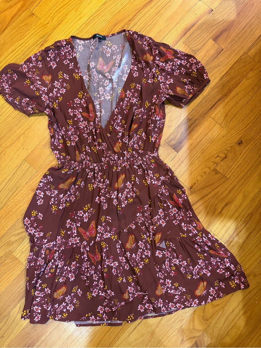 Madewell Burgundy Floral & Butterfly Wrap Dress